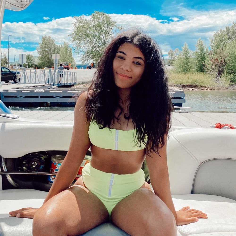 Neon green high waisted swimsuit